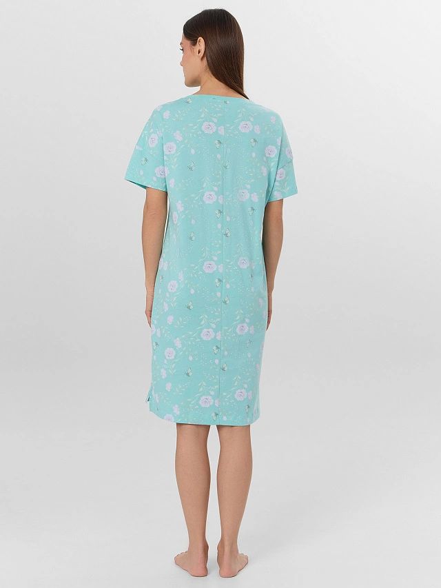 Сорочка ночная женская зеленая с цветочным принтом - 2