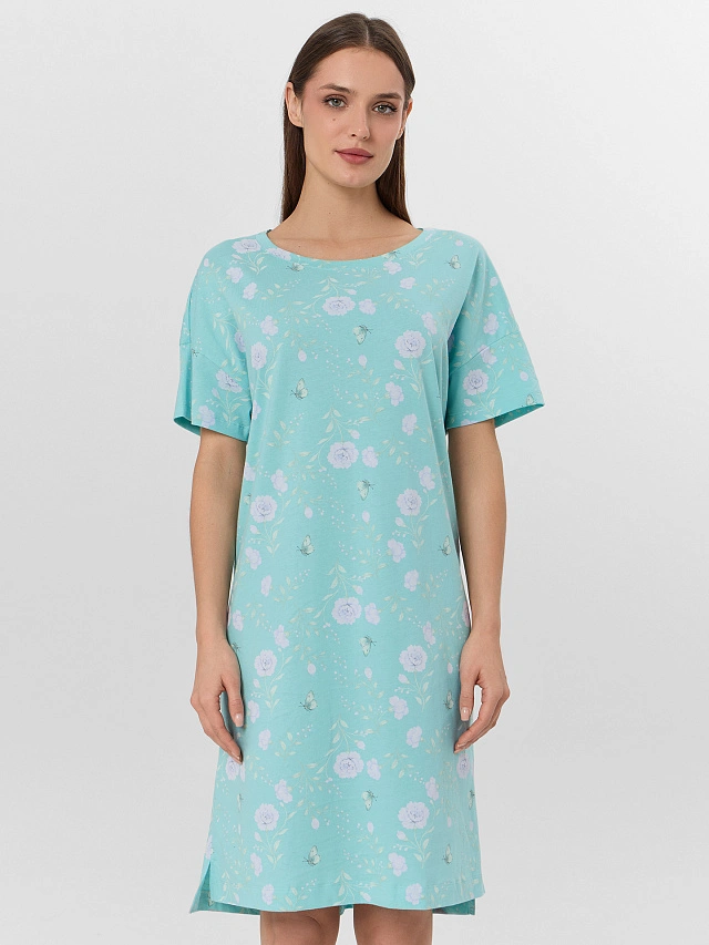 Сорочка ночная женская зеленая с цветочным принтом - 3