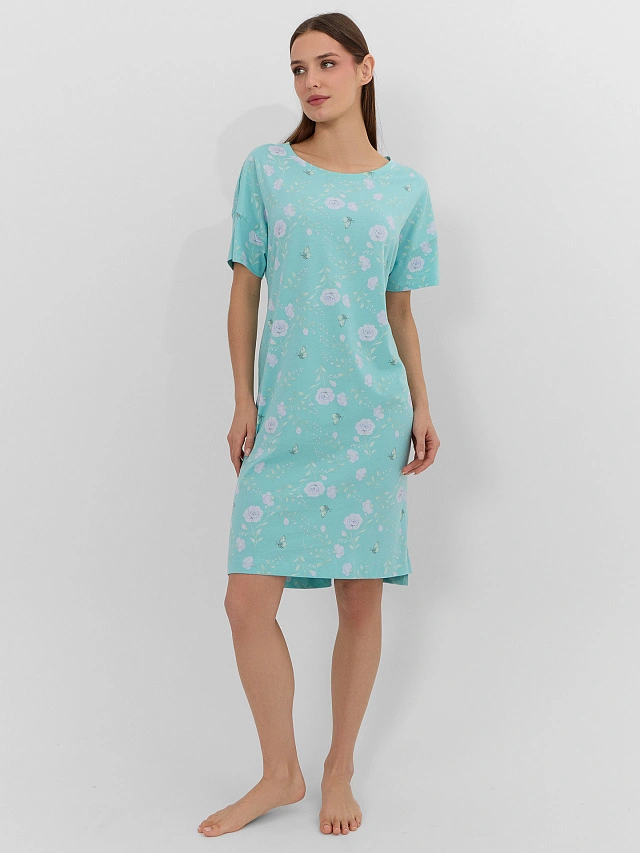 Сорочка ночная женская зеленая с цветочным принтом - 5