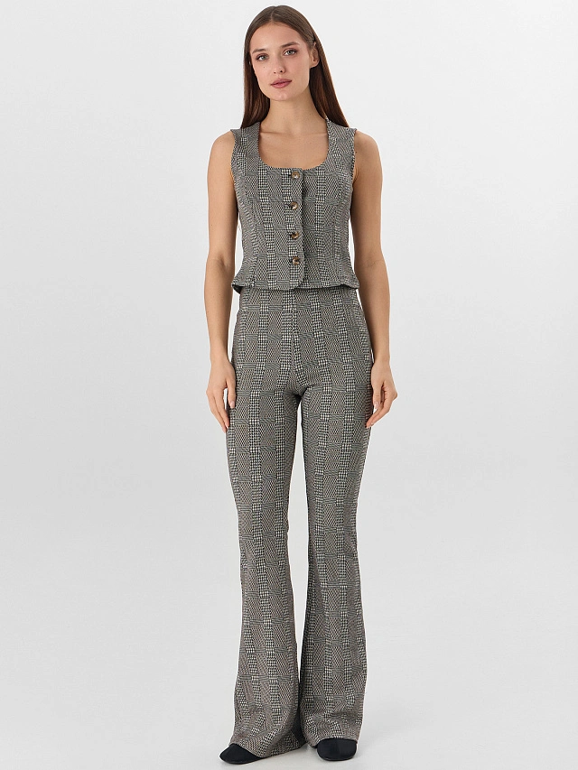 Брюки клеш женские коричневые в клетку - 3