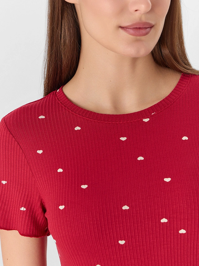 Комплект домашний женский красный с принтом в сердечко - 4