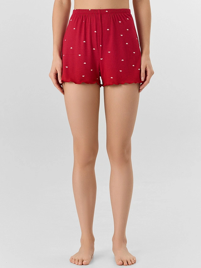 Комплект домашний женский красный с принтом в сердечко - 7