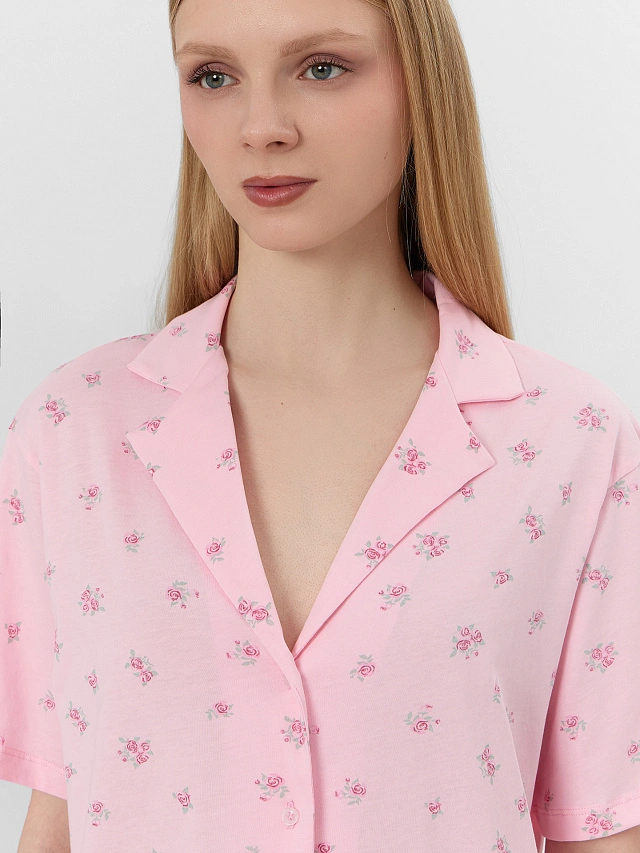 Комплект домашний женский розовый с цветочным принтом - 6