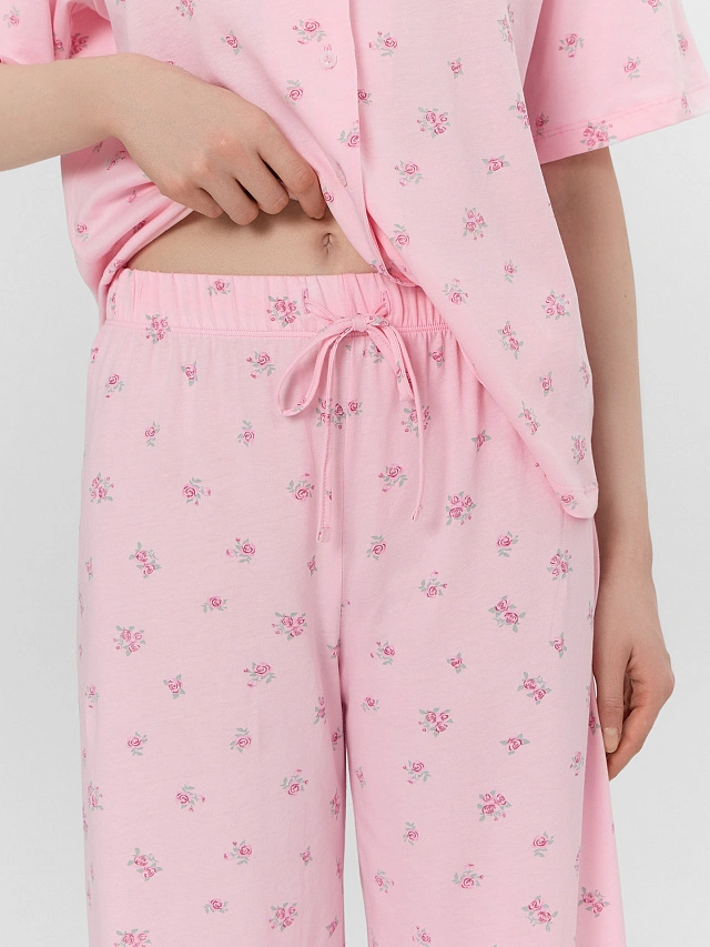 Комплект домашний женский розовый с цветочным принтом - 7