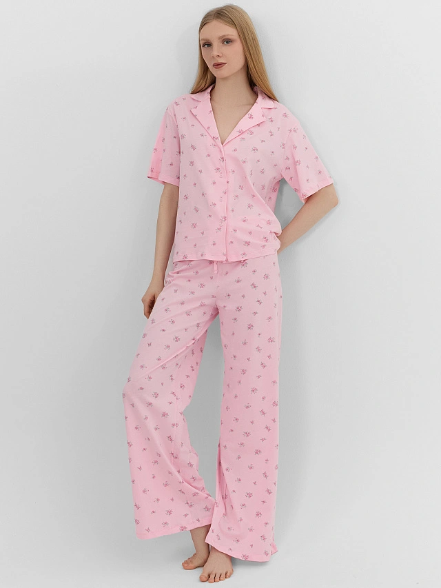 Комплект домашний женский розовый с цветочным принтом - 8