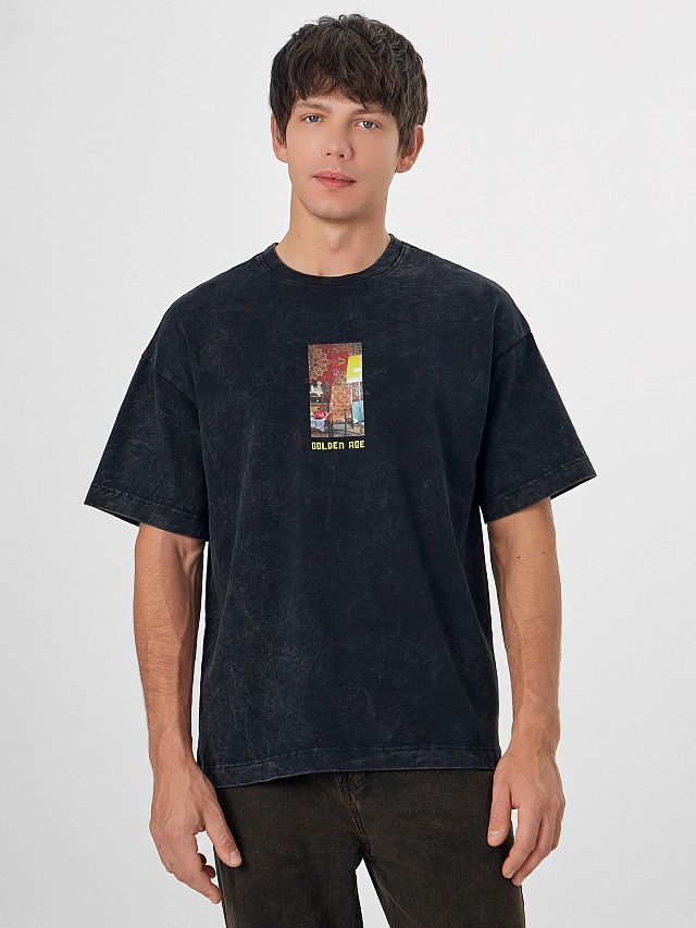 Футболка мужская черная с обработкой эйсид - 5