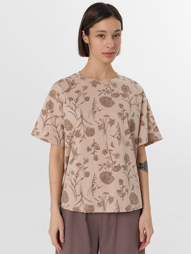 Комплект домашний женский коричневый с цветочным принтом - 4