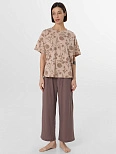 Комплект домашний женский коричневый с цветочным принтом