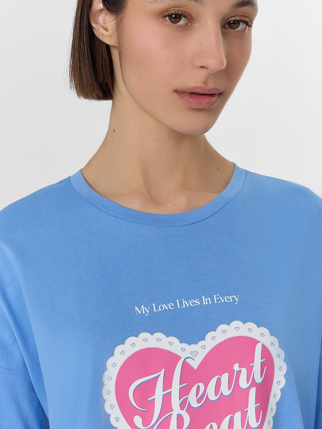 Туника домашняя женская синяя с надписью - 5