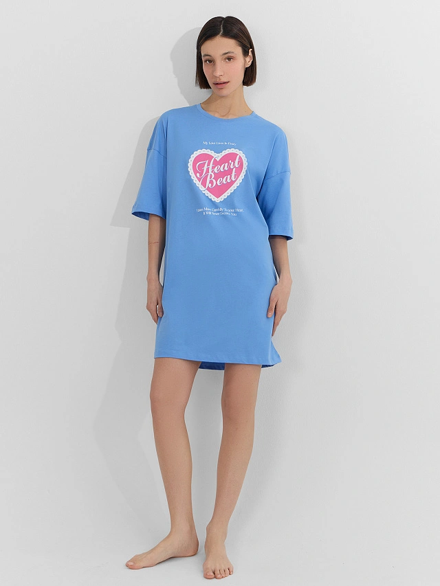 Туника домашняя женская синяя с надписью - 7