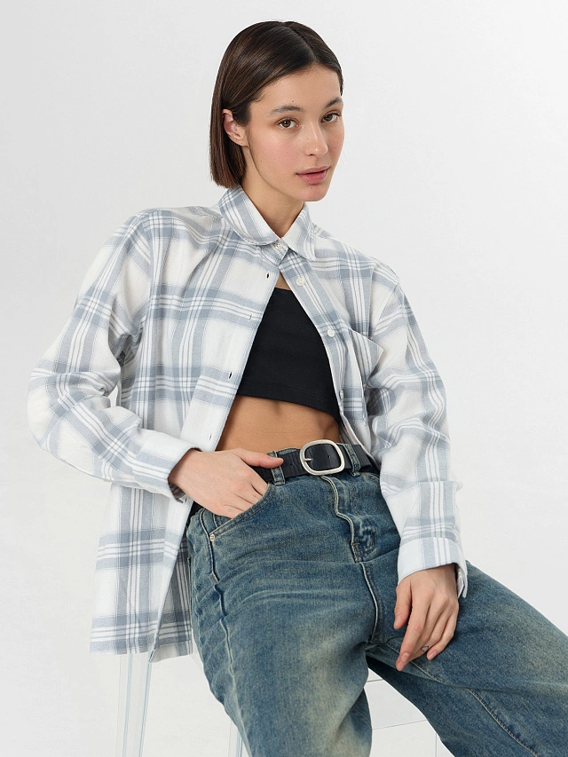 Рубашка женская серая в клетку - 9