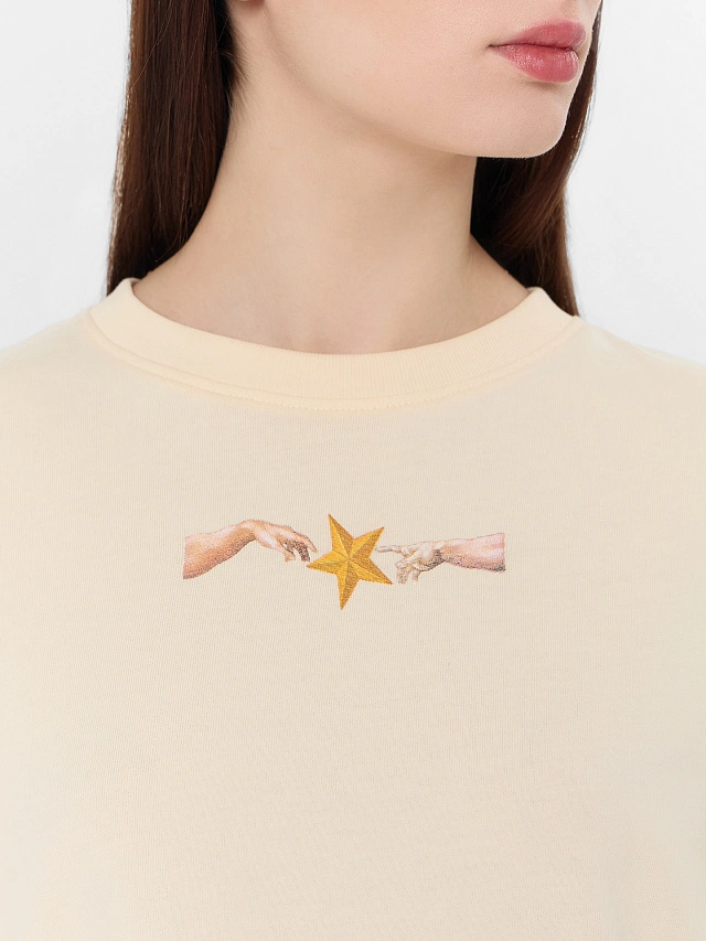 Футболка оверсайз женская бежевая с принтом - 4