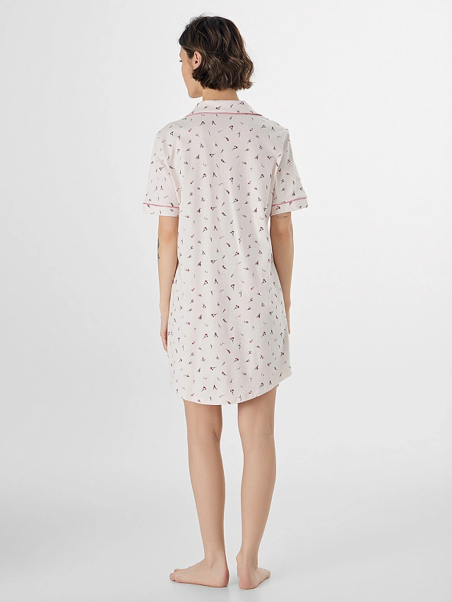 Сорочка ночная женская розовая с цветочным принтом - 3