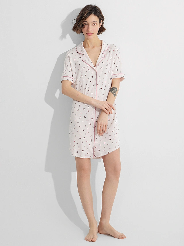 Сорочка ночная женская розовая с цветочным принтом - 5