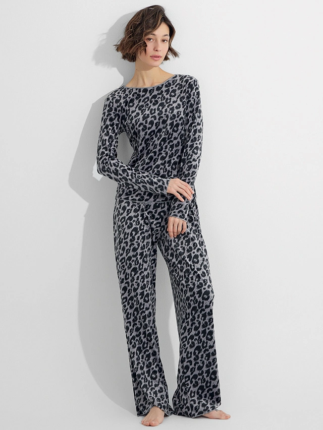 Комплект домашний женский велюровый серый с леопардовым принтом - 7