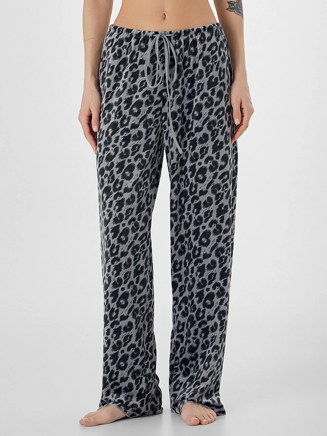 Комплект домашний женский велюровый серый с леопардовым принтом - 8