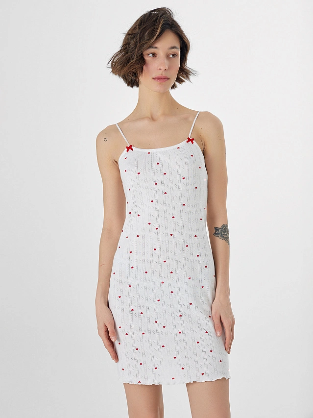 Сорочка ночная женская белая с принтом в сердечко - 4