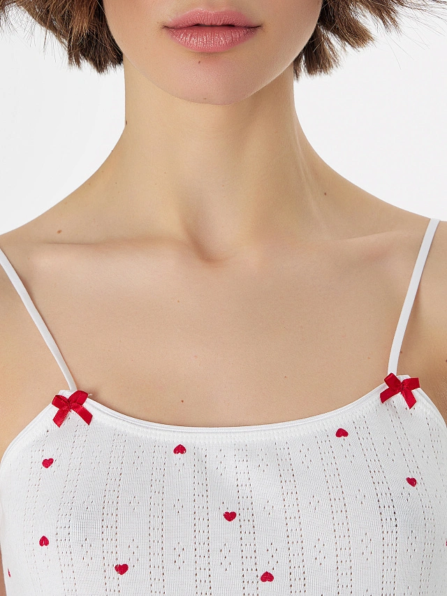 Сорочка ночная женская белая с принтом в сердечко - 5