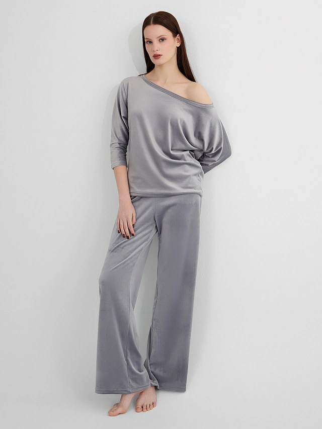 Комплект домашний женский велюровый серый - 8