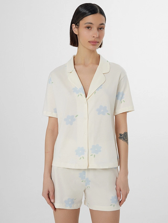 Комплект домашний женский бежевый с цветочным принтом - 4