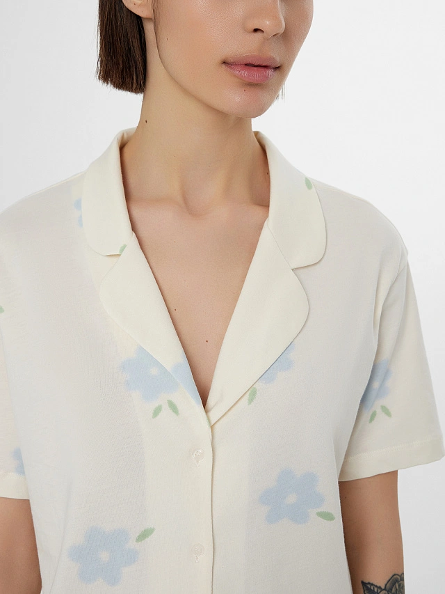 Комплект домашний женский бежевый с цветочным принтом - 5