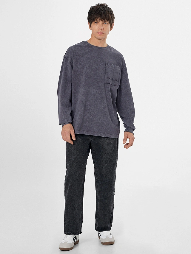 Лонгслив оверсайз мужской серый - 3