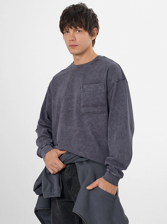 Лонгслив оверсайз мужской серый - 7