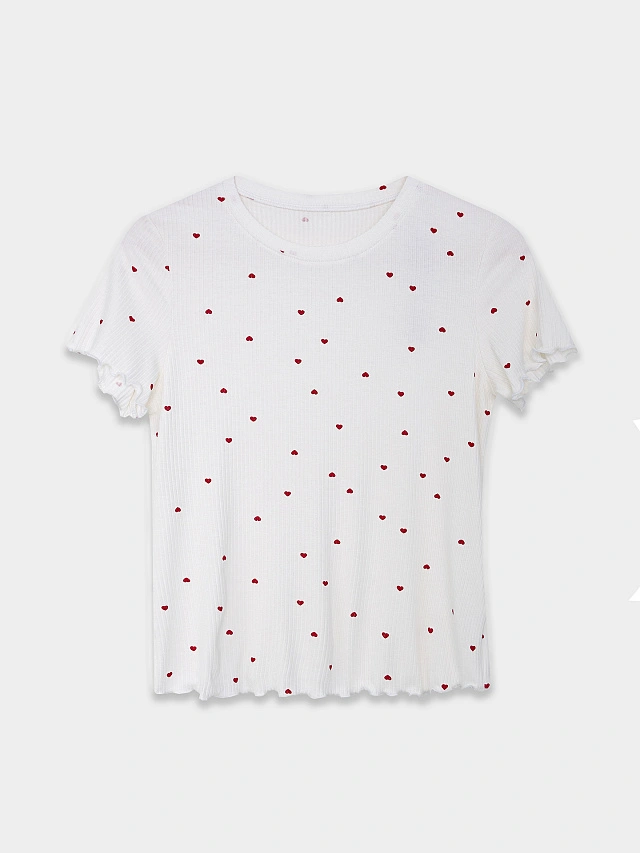 Комплект домашний женский белый с принтом в сердечко - 5