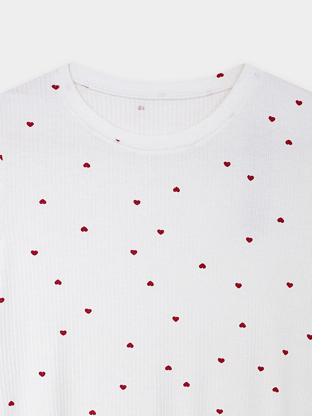 Комплект домашний женский белый с принтом в сердечко - 6