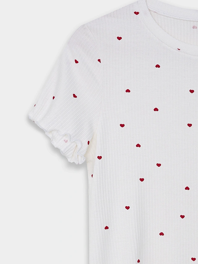 Комплект домашний женский белый с принтом в сердечко - 7