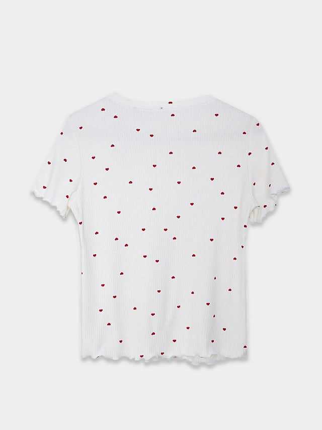 Комплект домашний женский белый с принтом в сердечко - 8