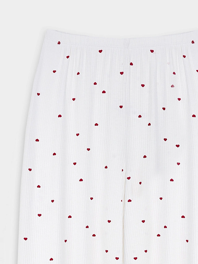 Комплект домашний женский белый с принтом в сердечко - 10