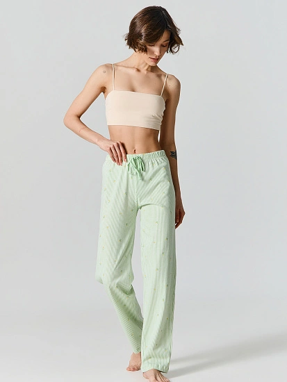 картинка Брюки домашние женские зеленые в полоску от магазина стильной одежды Mark Formelle