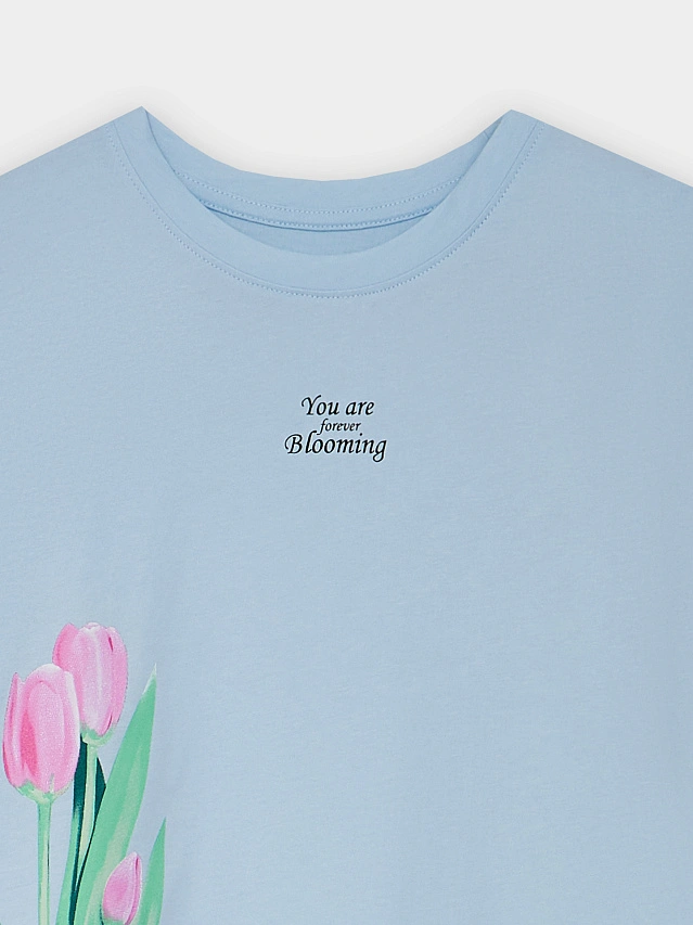 Комплект домашний женский голубой: футболка и шорты - 6