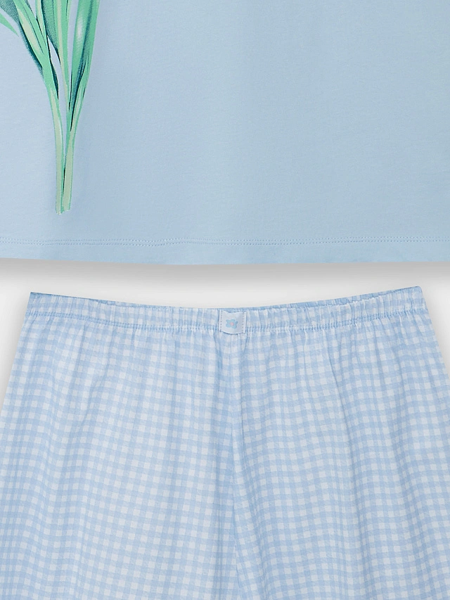 Комплект домашний женский голубой: футболка и шорты - 8