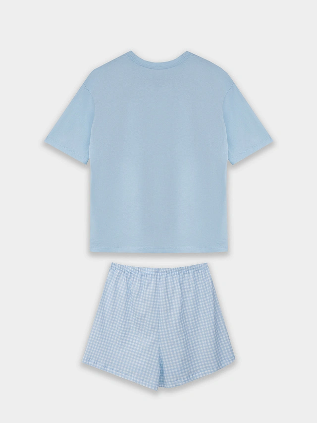 Комплект домашний женский голубой: футболка и шорты - 9