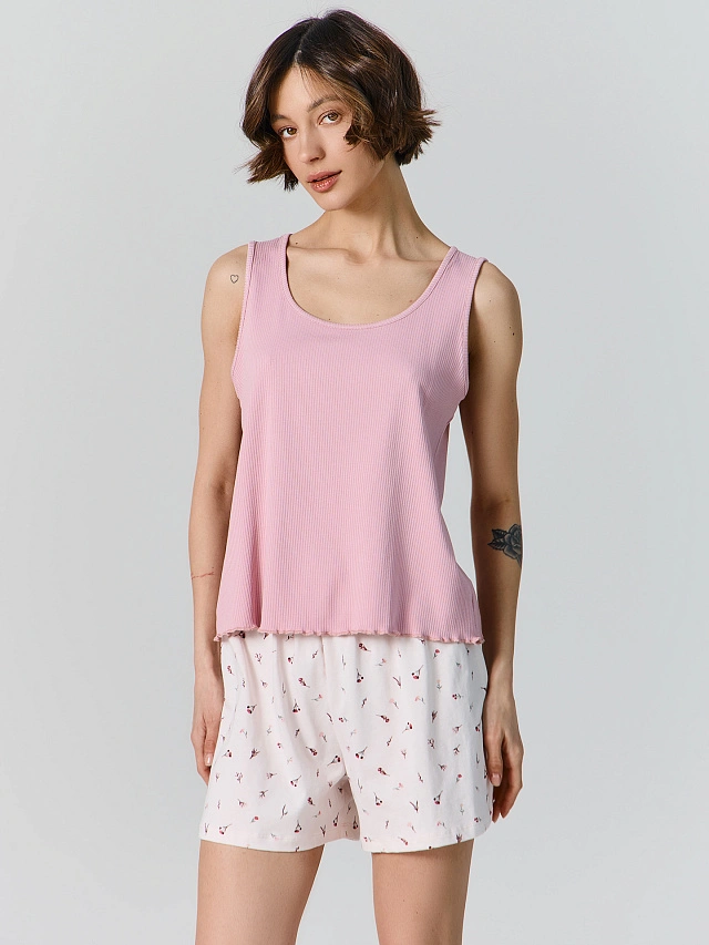 Комплект домашний женский розовый: топ и шорты - 3
