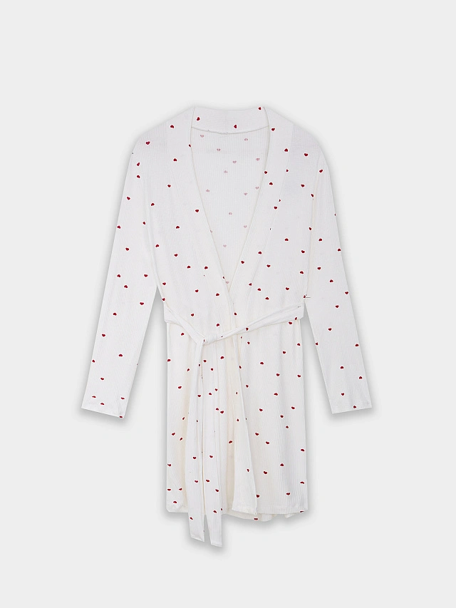 Халат женский белый с принтом в сердечко - 6