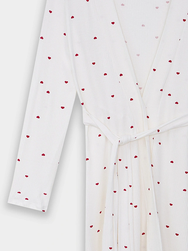 Халат женский белый с принтом в сердечко - 8