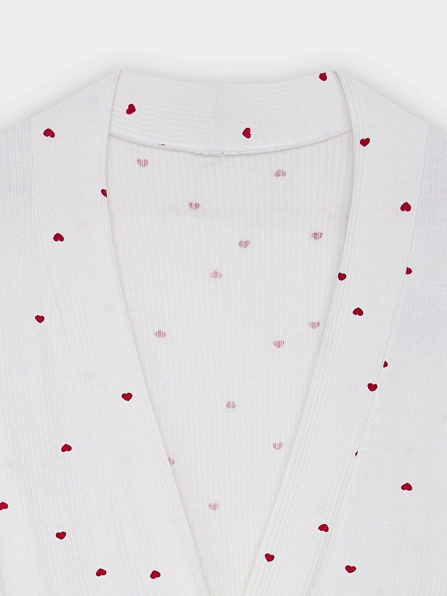 Халат женский белый с принтом в сердечко - 9