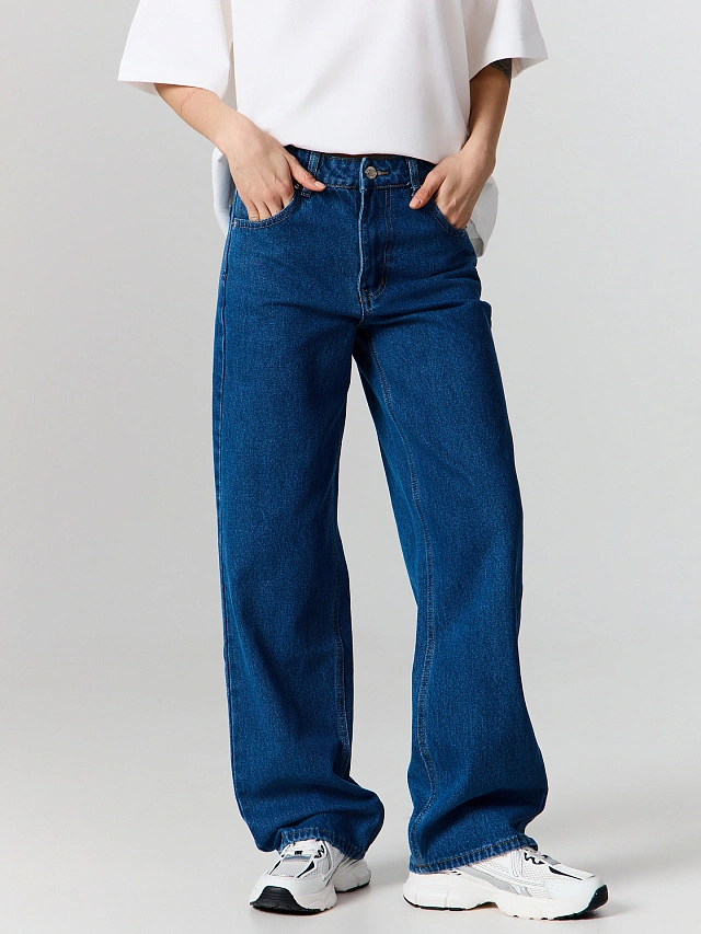 Джинсы женские wide leg темно-синие - 3