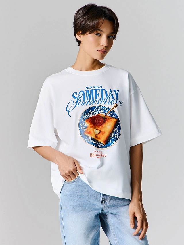 Футболка оверсайз женская белая с принтом - 3