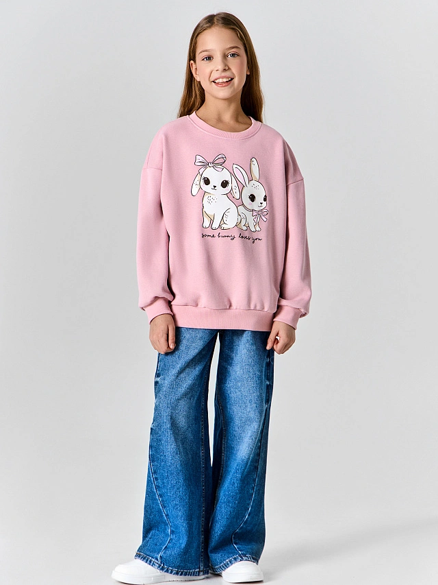 Свитшот для девочек розовый с надписью "Some bunny loves you" - 3