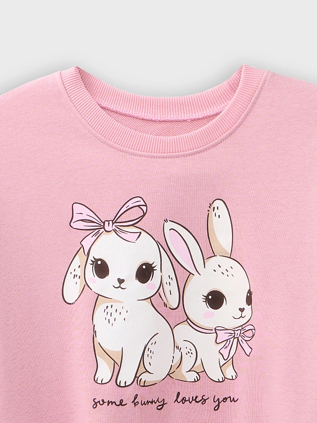 Свитшот для девочек розовый с надписью "Some bunny loves you" - 6
