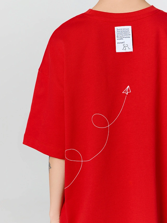 Футболка женская оверсайз красная с надписью "Я ужасно тебя люблю ужасно" - 11