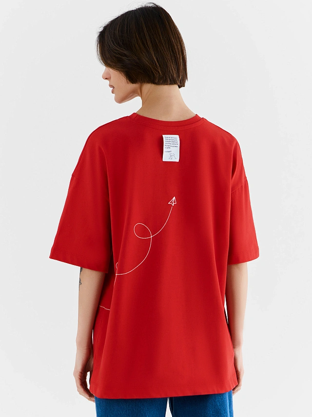 Футболка женская оверсайз красная с надписью "Я ужасно тебя люблю ужасно" - 6