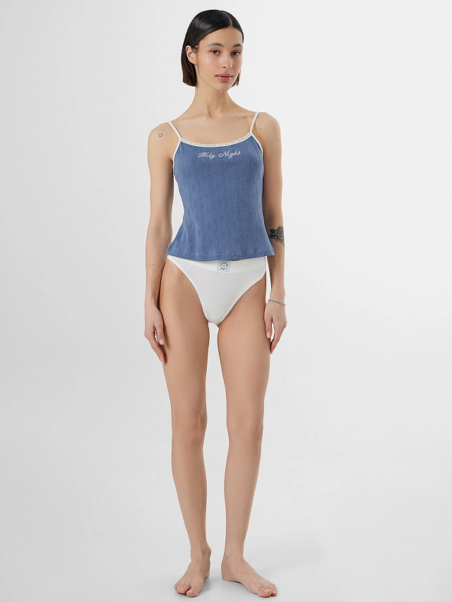 Топ бельевой женский синий с надписью "Holy night" - 4