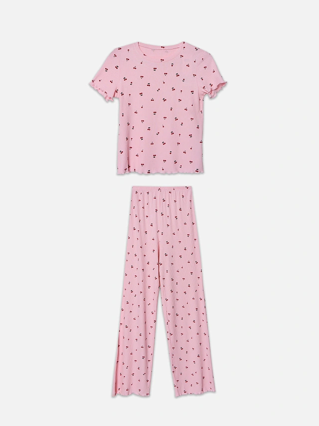 Комплект домашний женский розовый с принтом вишенки - 6