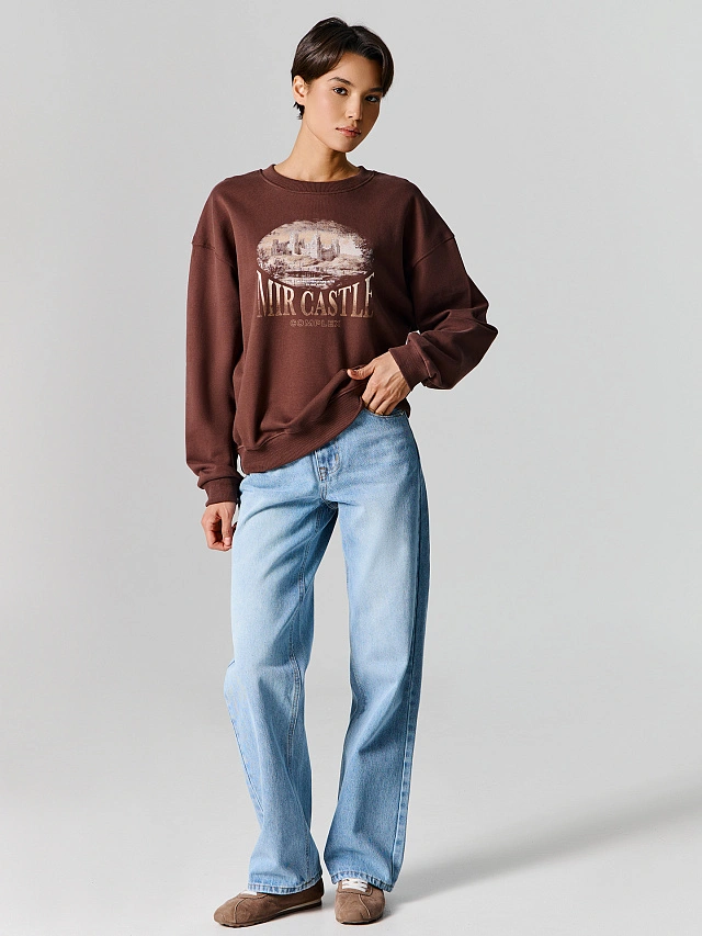 Теплый свитшот женский коричневый с начесом - 3