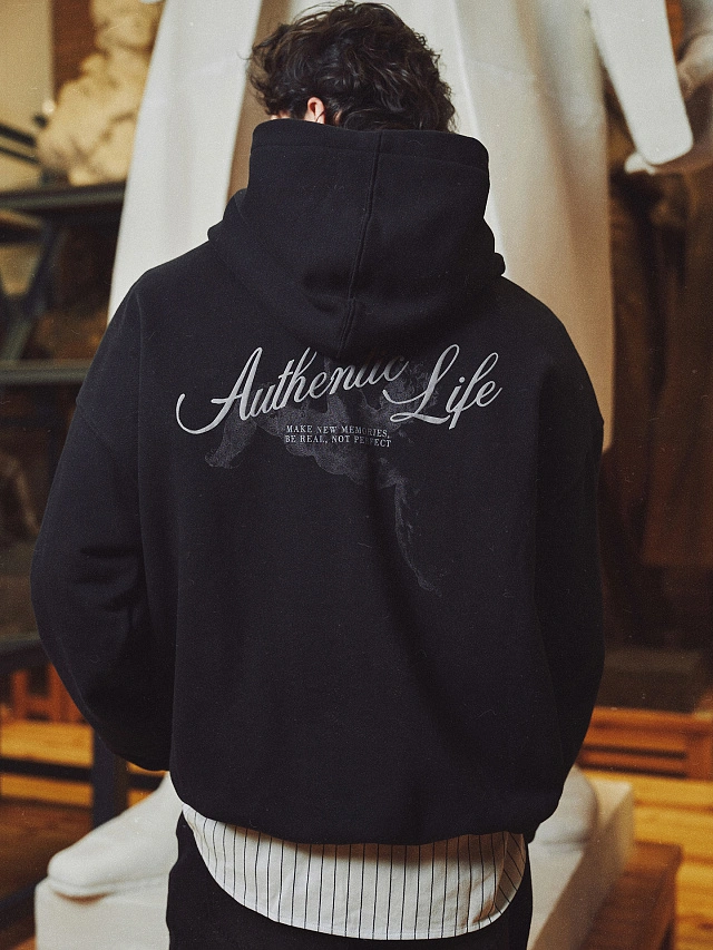 Теплое худи мужское черное с начесом - 2